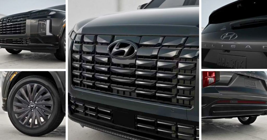 The exterior of the 2025 Hyundai Palisade Night Edition is painted in Abyss Black Pearl.