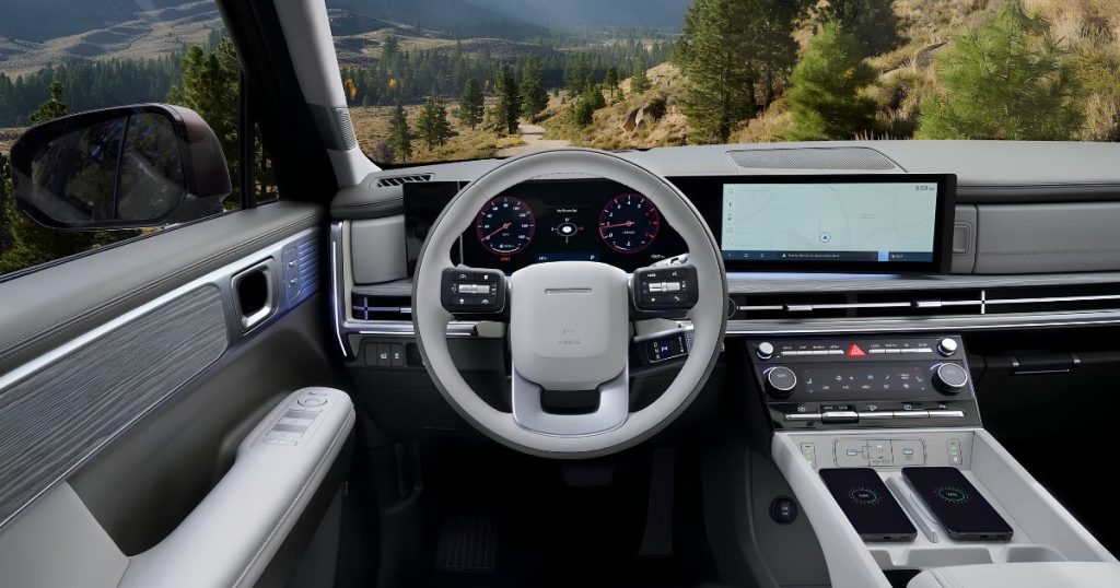 Dual 12.3-inch panoramic curved display in the 2026 Hyundai Santa Fe