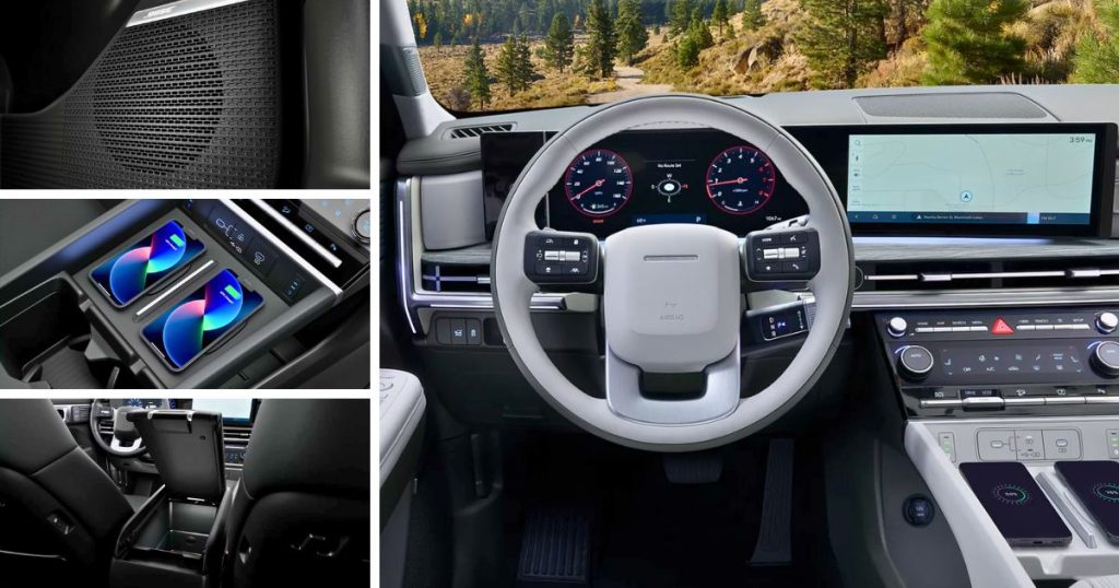 The interior style, technology, and comfort features of the 2026 Santa Fe Hybrid cabin