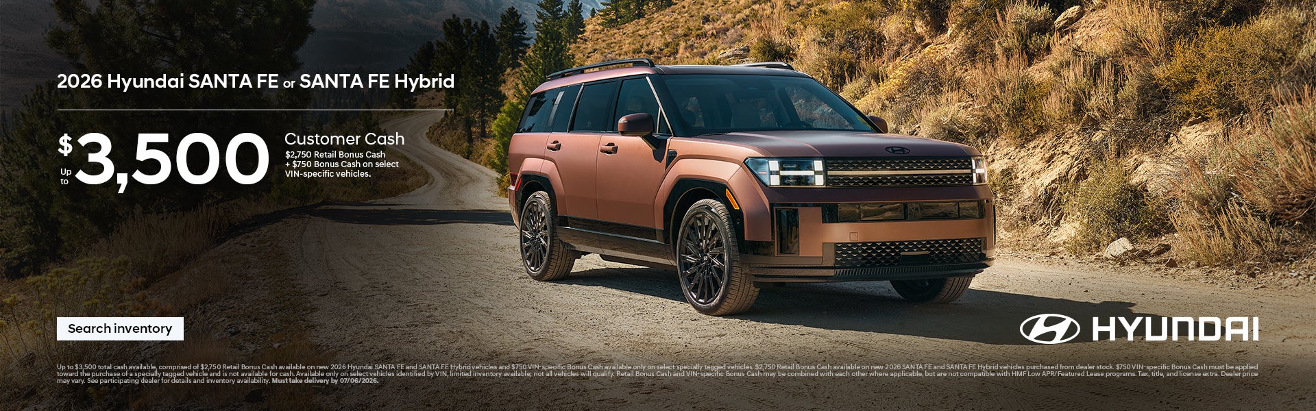 2026 Hyundai Santa Fe, Santa Fe Hybrid Customer Cash Offer