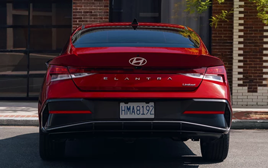 2026 Hyundai Elantra rear view showing sleek taillights and ELANTRA badge