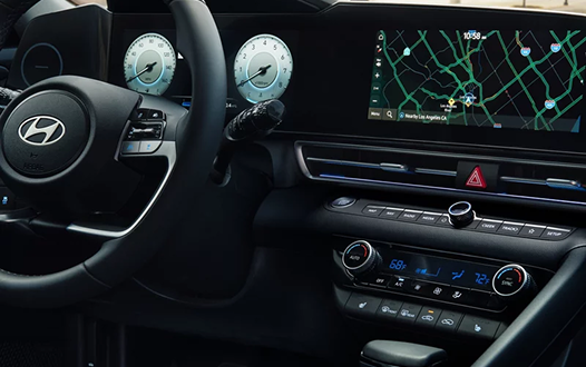 2026 Hyundai Elantra interior dashboard with digital displays and navigation