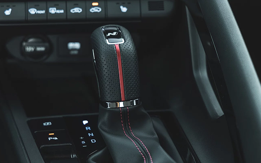 2026 Hyundai Elantra interior gear shifter with red accent stitching