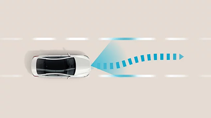 Overhead diagram of a white car steering back between the painted lane markings