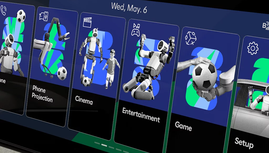 The SANTA FE Hybrid touchscreen showing the FIFA World Cup 2026 display theme