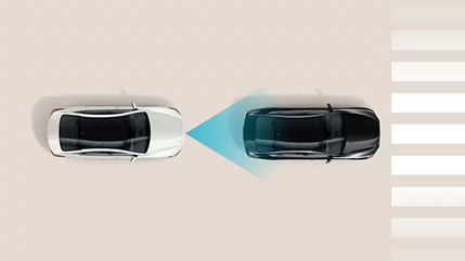 Overhead diagram of a white car detecting a stopped vehicle ahead
