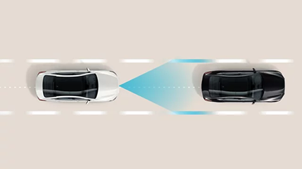 Overhead diagram of a white car centered in its lane tracking the car ahead