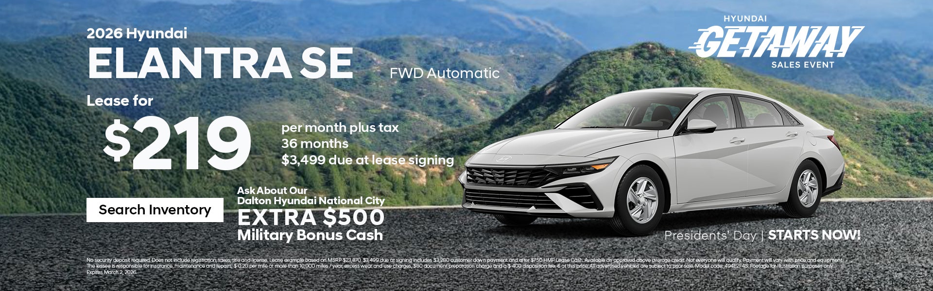 New 2026 Hyundai Elantra SE Automatic Lease for $219 / month