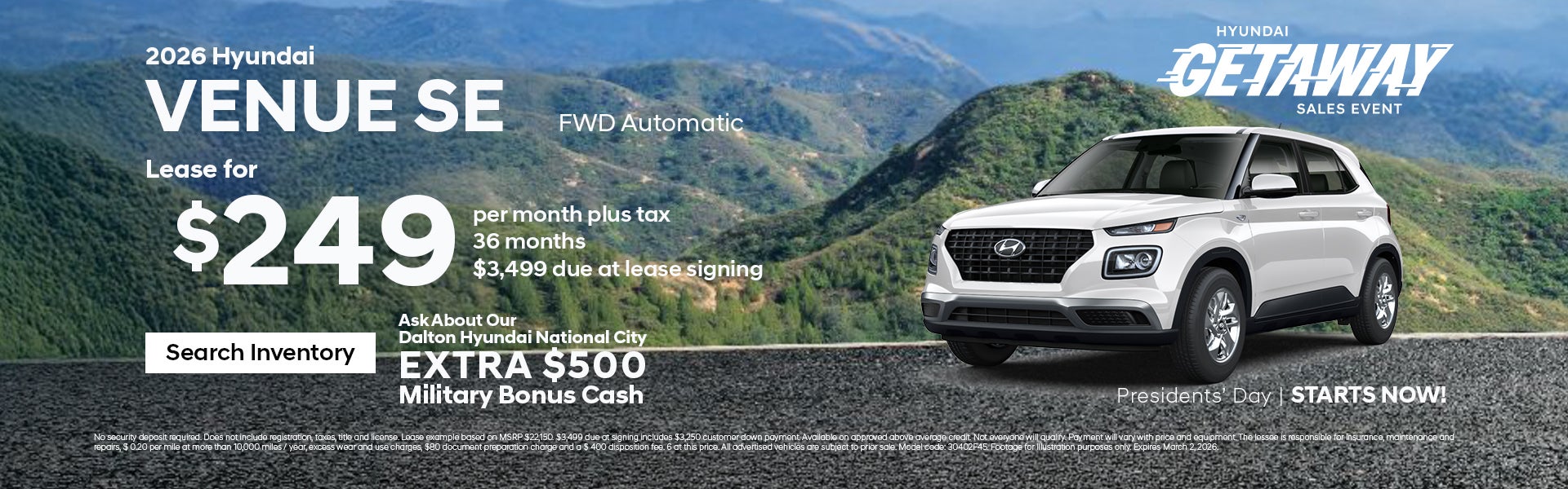 New 2026 Hyundai Venue SE FWD Automatic Lease for $249 / mon