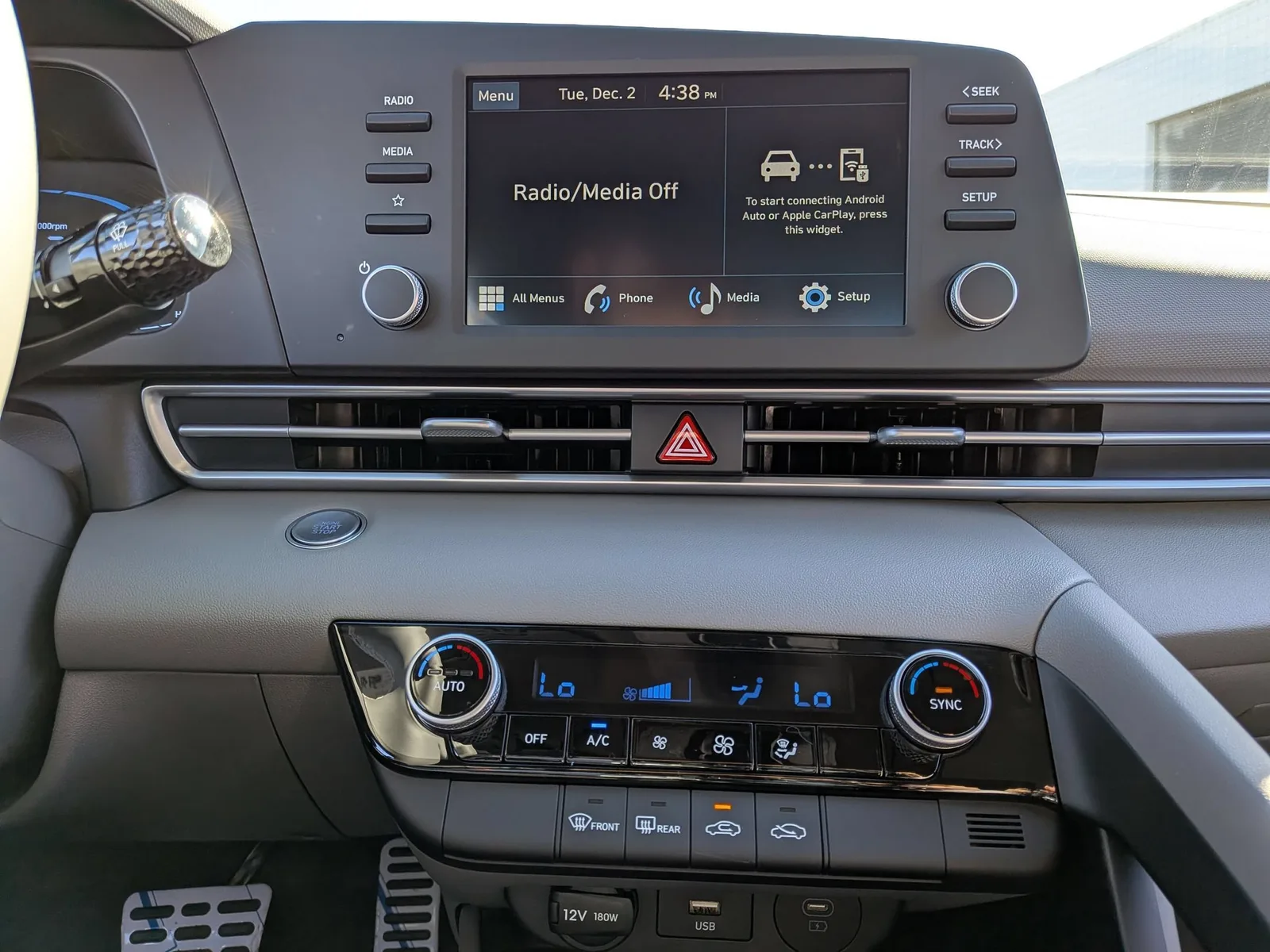 Center infotainment touchscreen and climate controls of the 2026 Hyundai Elantra