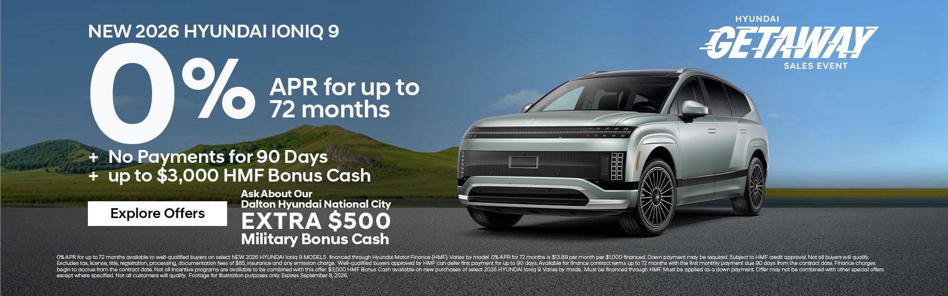 IONIQ 9 as low as 0% APR for up to 72 months 