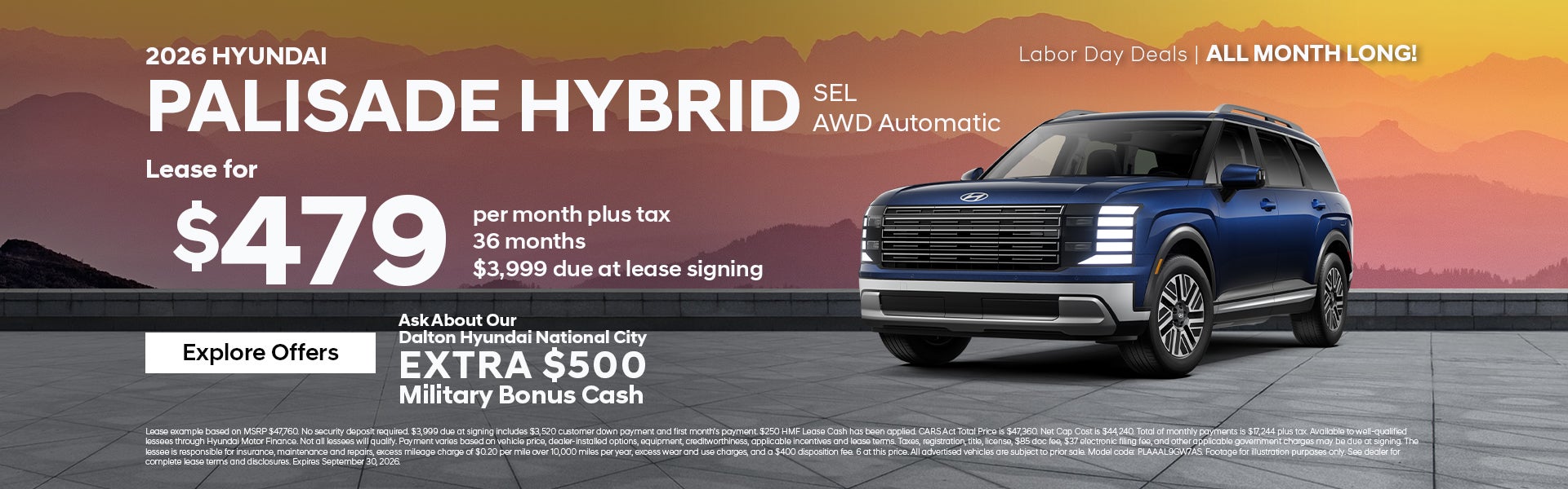 New 2026 Hyundai Palisade Hybrid SEL AWD Automatic Lease
